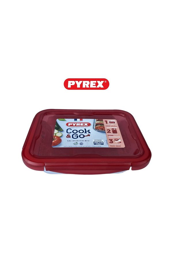 Pyrex-Cook&Go 0.8L Rectangle Storage Dish with Airtight Lid - RED 1