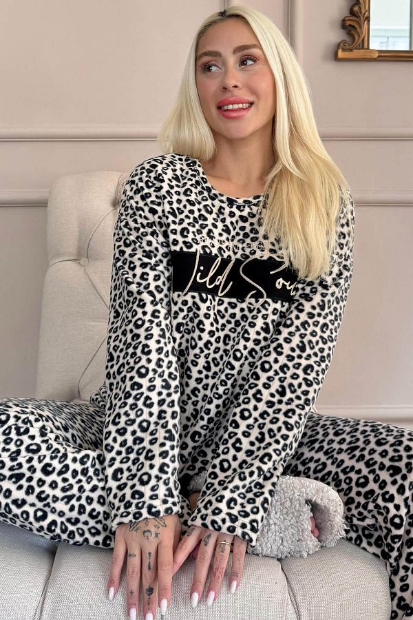 Pijamaevi-Braunes Wild Soul gemustertes Plüsch-Polar-Pyjama-Set 1