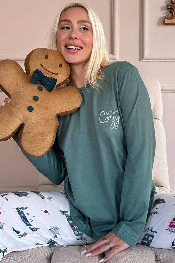 Pijamaevi-Green Cozy Patterned Thermal Women's Pajama Set 1