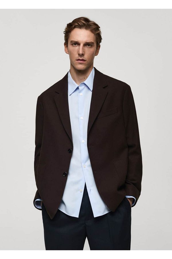 MANGO Man-Regular Fit Recycled Wool Blazer Jacket 1
