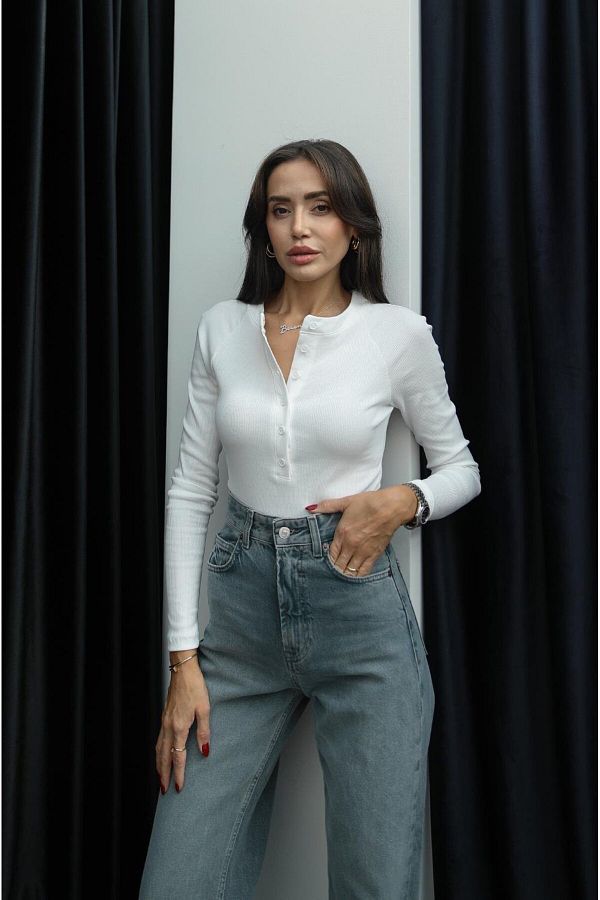 Havoş-Ecru Long Sleeve Blouse with Buttons on the Front 1