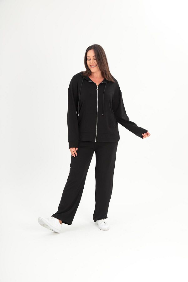 Ebsumu Women s Large Size Zippered Comfortable and Stylish Design Cotton Black Tracksuit Set Trendyol