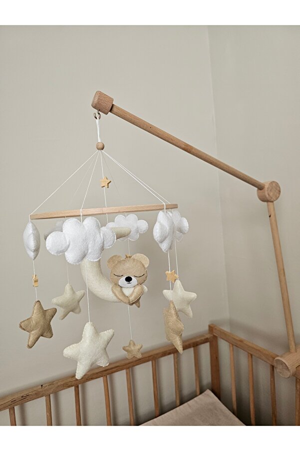 hobiimobiii Dönence (MÜZİKLİ) Bebek Beşik Süsü Keçe Dönence Aydedeli Ayıcık