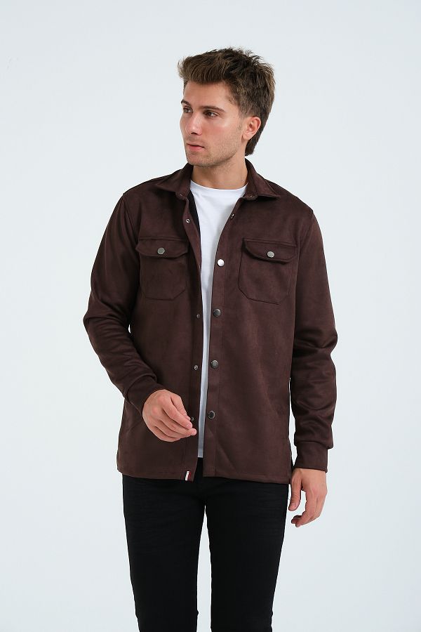 Rich Brown Men s Suede Shirt T Shirt Top Thick Shirt Jacket Trendyol