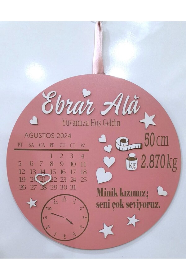 MİSHE TASARIM Mishe Tasarım Ahşap Yenidoğan Tarih,saat Hatıra Tablosu Doğum Panosu