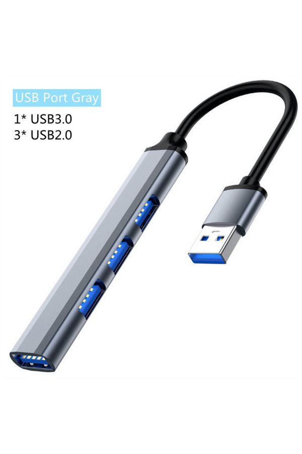 Choice-موزع USB من سبائك الألومنيوم الأسود متعدد الوظائف بسحب واحد وأربعة محاور وموسع محور عالي السرعة للكمبيوتر 1