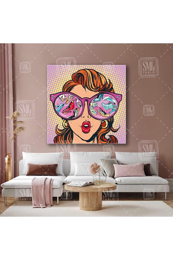 SML TABLO-Modelul Pop Art Square Canvas Print care reflectă pantofii în ochelarii roz 1