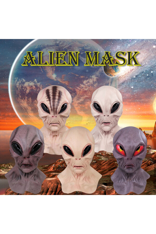 Alien Mask Men Alien Mask Halloween Horror Latex Full Head Masks Scary ...