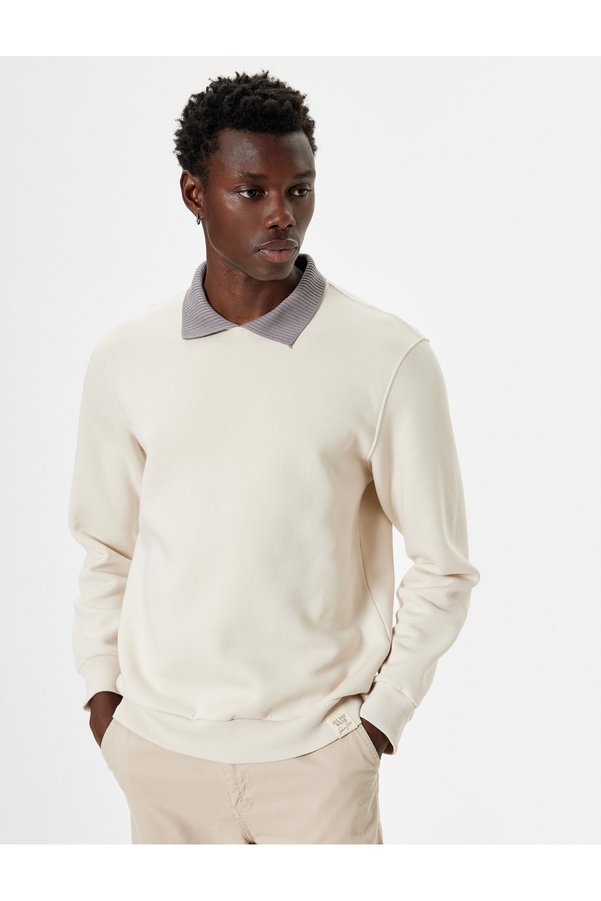 Koton Polo Collar Sweatshirt Basic Long Sleeve Shirred Cotton Blend
