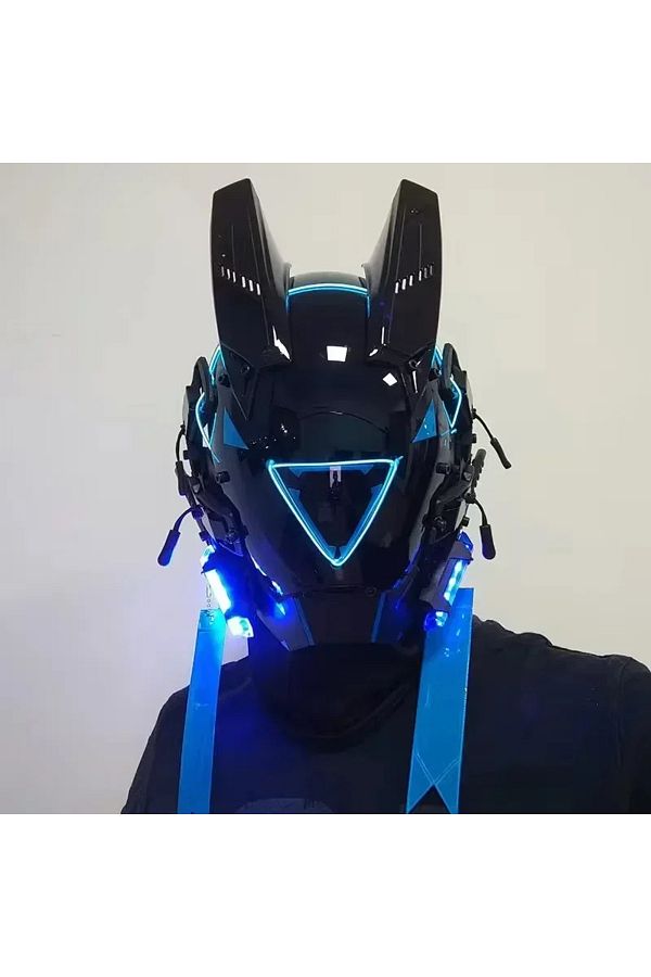 Choice-2024 New Halloween Mask Black Cyberpunk Robot Mask LED Glow Tech Boy Helmet Cyberpunk Mask LED Gl... 1
