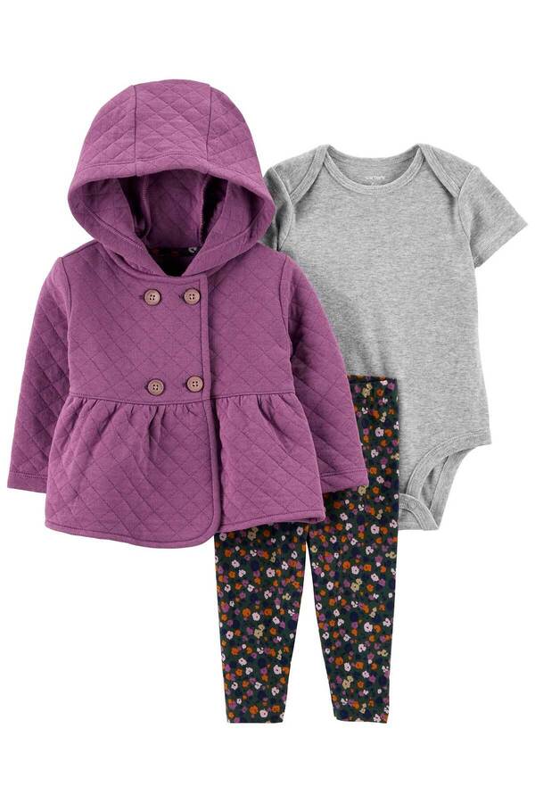 Carter's Kız Bebek 3'lü Hırkalı Set Mor