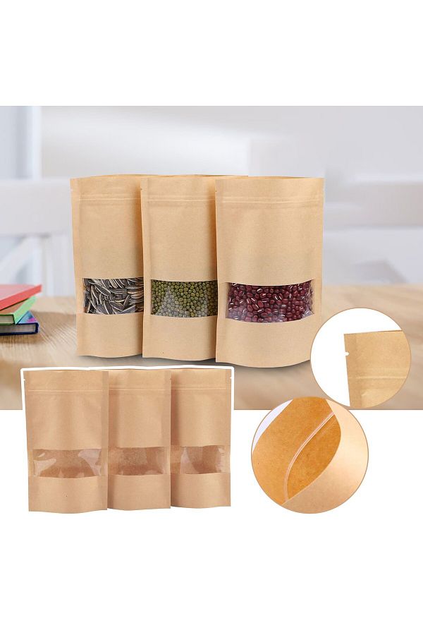 Choice 100Pcs Resealable bags Stand Up Kraft Paper Bags with Matte Window Zip Lock Food Storage Bags f. Trendyol