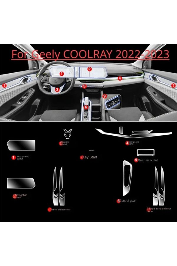 Choice-For GEELY COOLRAY 2024 Car Door Center Console Media Dashboard Navigation TPU Anti-scratch Car Ac... 1