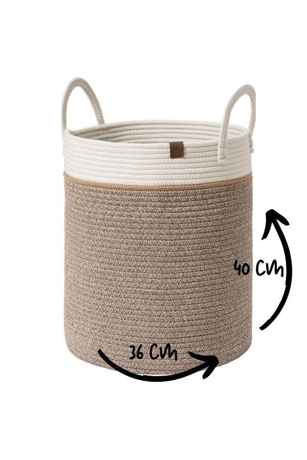 MaVaux-Coș țesut de dimensiune mare 40cm-36cm - cu mâner lateral, răchită, iută, organizator 1