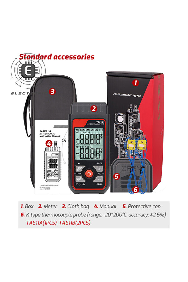 Aideepen TA611A/B Digital Thermocouple Thermometer Mini K/J Thermometer ...