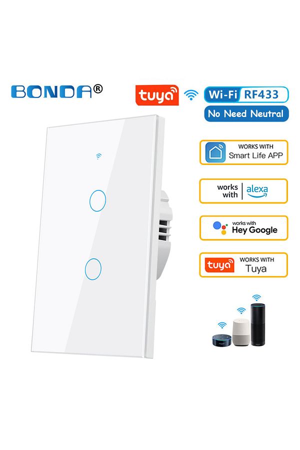 Choice-A662wifi-white-02 Tuya Us Wifi Smart Wall Switch Rf433 1/2/3 Gang No Neutral Wire Touch Sensor Led L 1