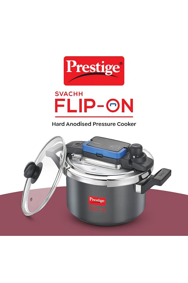 Prestige Svachh Flip on Hard Anodised Pressure Cooker with Glass Lid 5 Litre Black