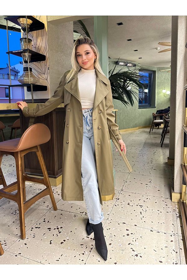 Parille Wide Fit Khaki Lined Trench Coat Trendyol