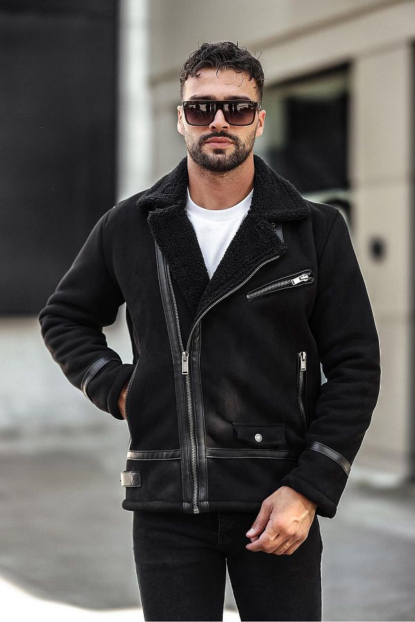 Delpino Men s Suede Leather Coat Fur Jacket Trendyol