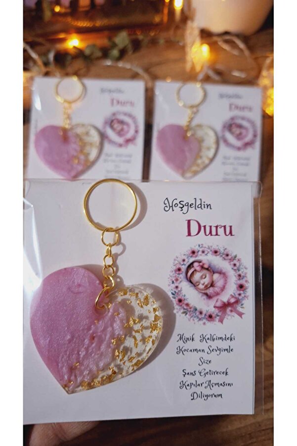 SevgiliAtolyemm UYUYAN BEBEK KARTLI  KALPLİ ANAHTARLIK  MEVLÜT YENİDOĞAN HEDİYELİK DOĞUM GÜNÜ BABYSHOWER  10 ADET