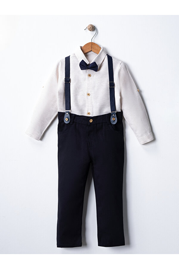 Çelix Kids Bebek&Çocuk Salopet Takım Pantolon Keten Gömlek Papyon