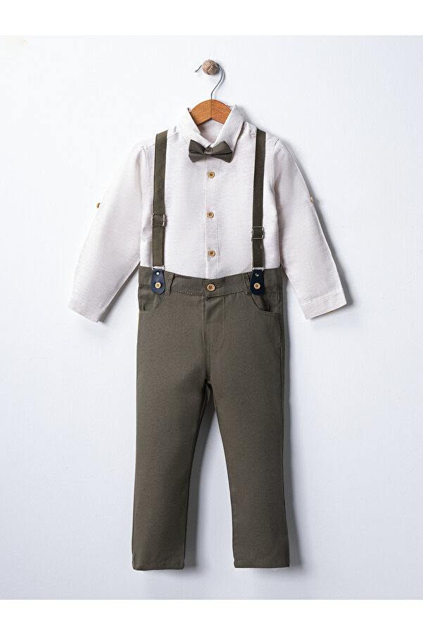 Çelix Kids Bebek&Çocuk Salopet Takım Pantolon Keten Gömlek Papyon