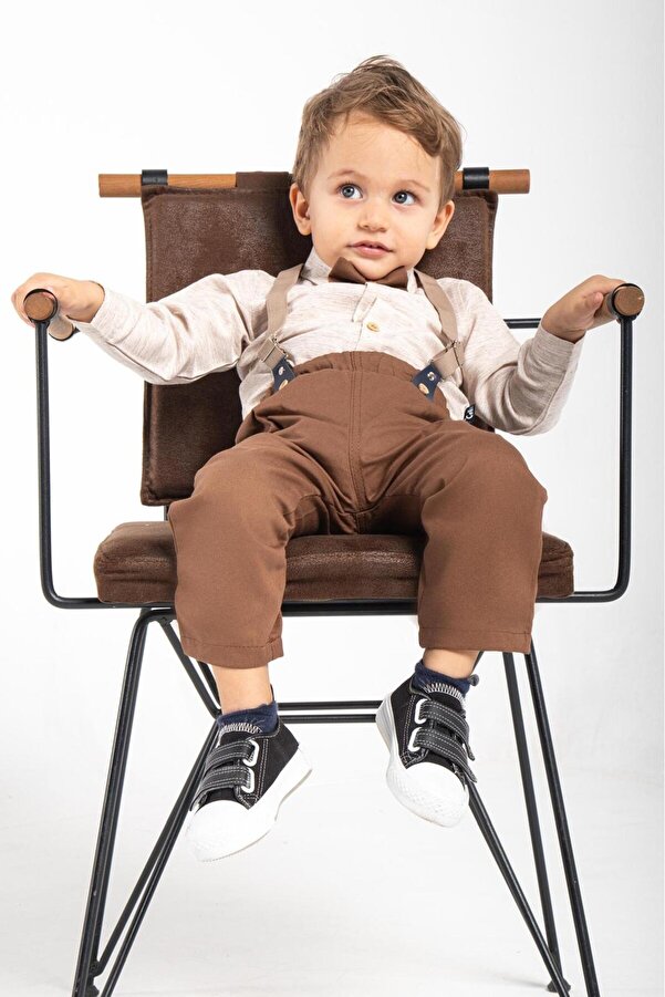 Çelix Kids Bebek&Çocuk Salopet Takım Pantolon Keten Gömlek Papyon