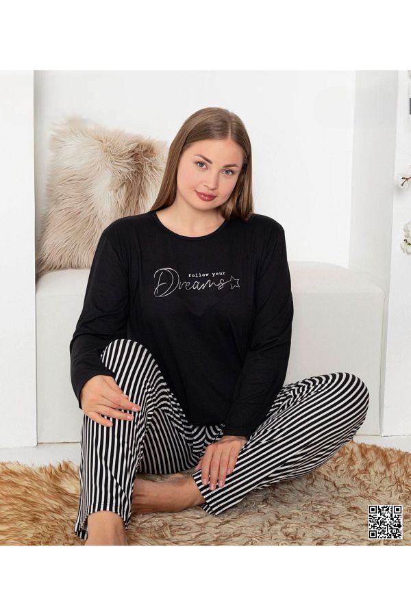 pijamakeyfi Women s Large Size Long Sleeve Stretchy Pajamas Set Trendyol