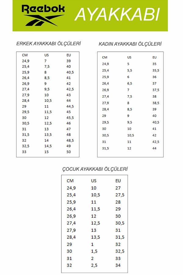 Reebok men's size chart deals