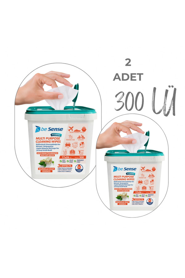 BESENSE BEYAZ SABUN Islak Mendil, 300 Yaprak Kovalı El Ve Yüzey Temizleyici Kova Islak Mendil