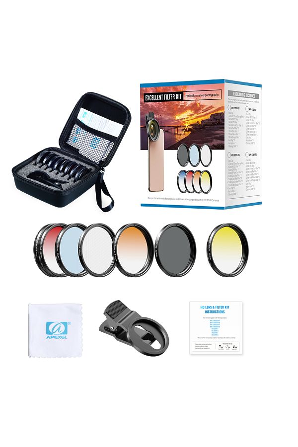 APEXEL HD Optic camera lens 52mm UV Grad Blue Red Color Filters+CPL ND