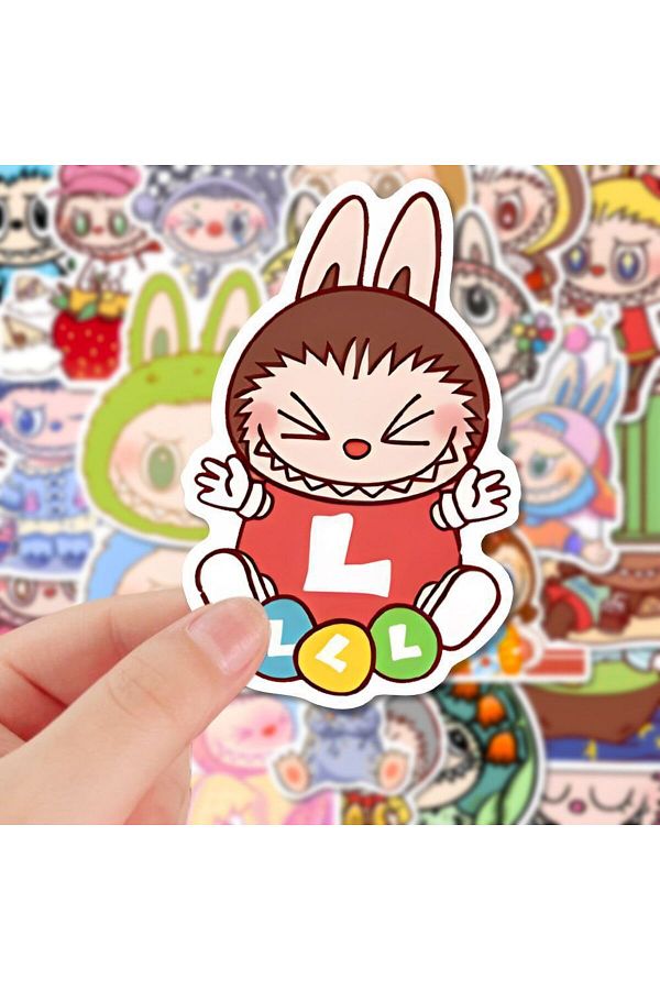 Arabest 50pcs Labubu Cartoon Stickers For Teen Water Bottle Cool Terror Labubu Waterproof Vinyl Decal For Kids Adult Girl Laptop Skateboard Phone Guitar Travel Case Bike