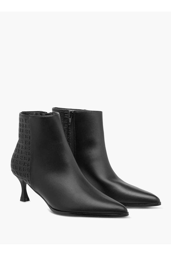 Flora Bella by Shoexpress-Flora Bella Monogram Embossed Ankle Boots with Kitten Heels and Zip Closure 1