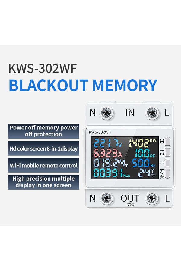 JUANJUAN-Kws-302wf 8 In 1 Wifi Power Meter 2p Ac Energy Meter Standard Rail Mounting Phone Remotely Control 1 1