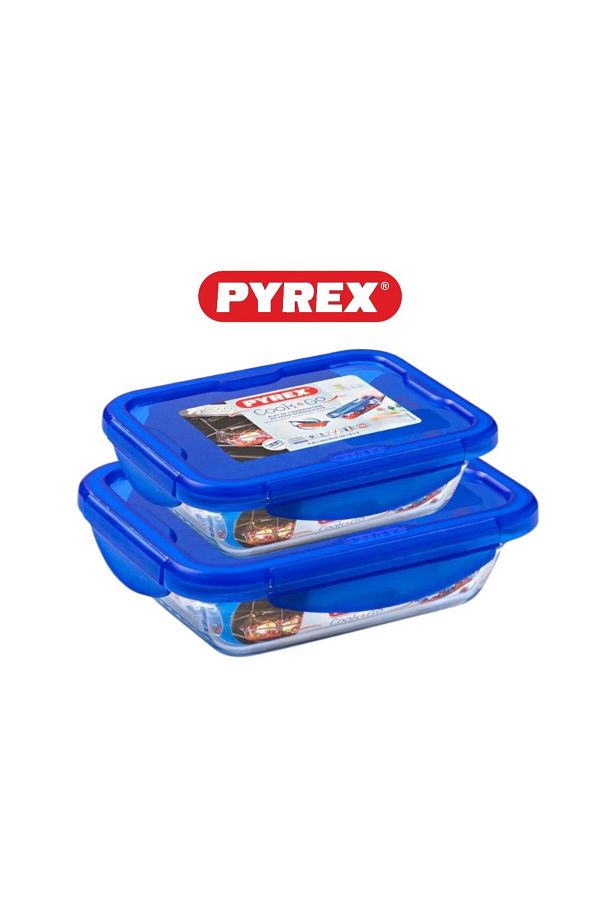 Pyrex-Cook&Go Set of 2 (0.8L+1.7L) Rectangle Storage Dish with  Lid 1