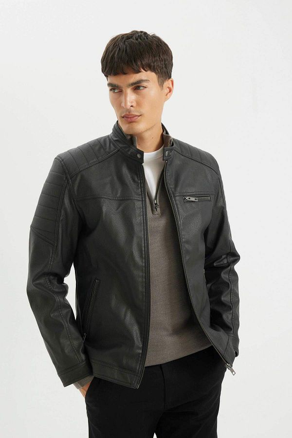 Slim fit stand collar jacket deals