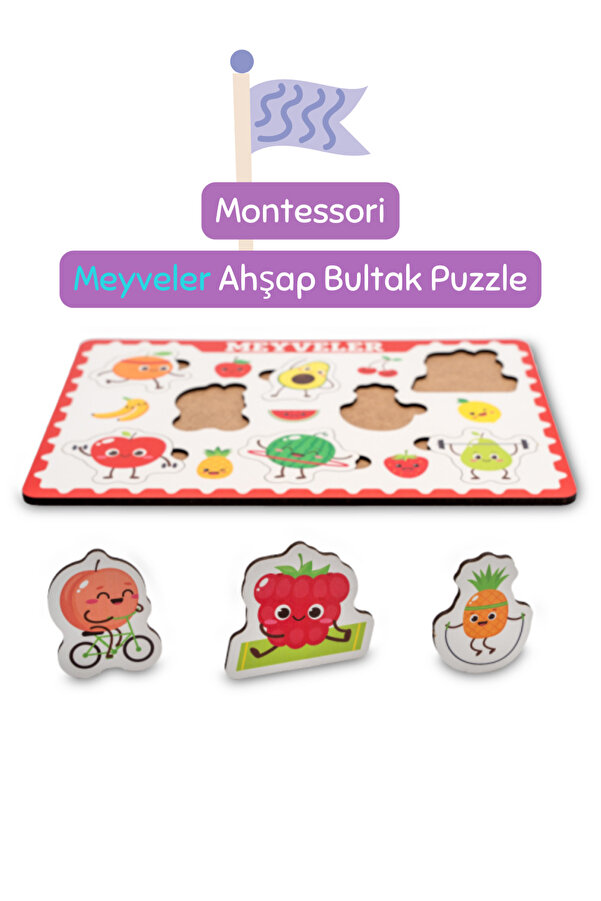 Hopiers Montessori Meyveler Ahşap Bultak Puzzele Seti - Eğitici, Öğretici ve Güvenli Çocuk Oyuncağı
