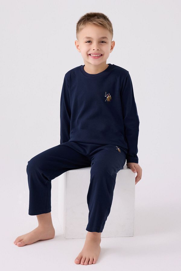 U.S. Polo Assn. Boy s Navy Blue Long Sleeve Pajama Set Trendyol