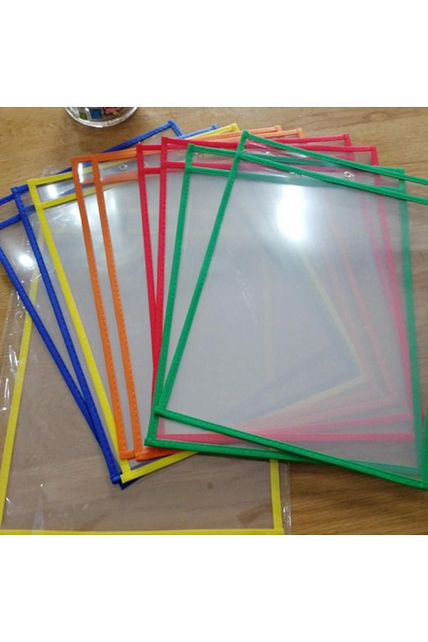 Choice-10x Transparent Reusable Dry Erase Pocket Write Wipe File Storage Bag Stationery 1