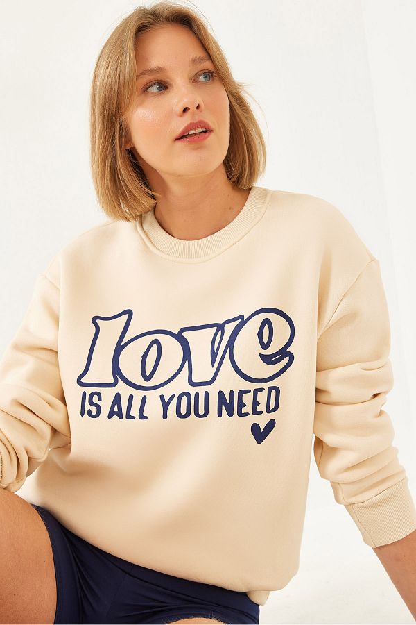 Bianco Lucci-Women's Loose Cut Round Collar Sweatshirt Mbhs022 60601022 1