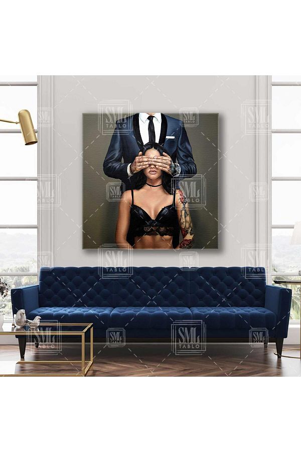SML TABLO-Tattooed Model Closing Their Eyes Couple Men in Suits Square Art Print 1