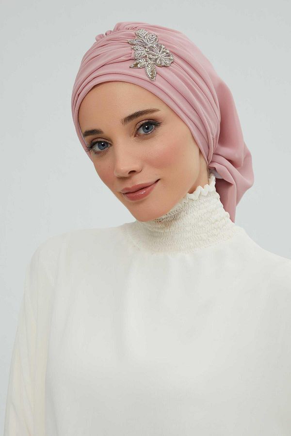 Aisha's Design-عمامة شيفون منقوشة بزهرة حجرية - مطوي وإكسسوارات، جاهزة للاستخدام، ht-105، ht-105 1