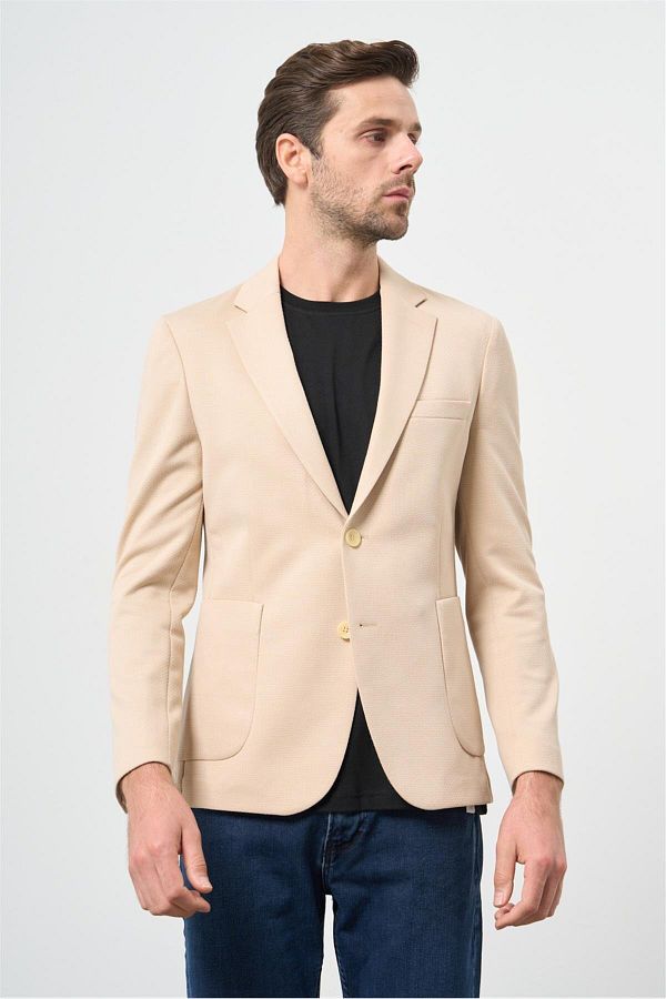 mza Light Beige Slim Fit Casual Jacket Mono Collar Double Slits 6 Drops 1002230906 Trendyol