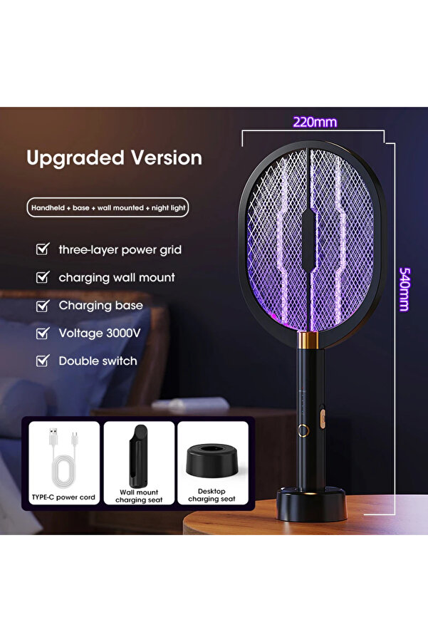 Choice 2024 Upgraded 3000V Electric Mosquito Racket With Purple Killer ...