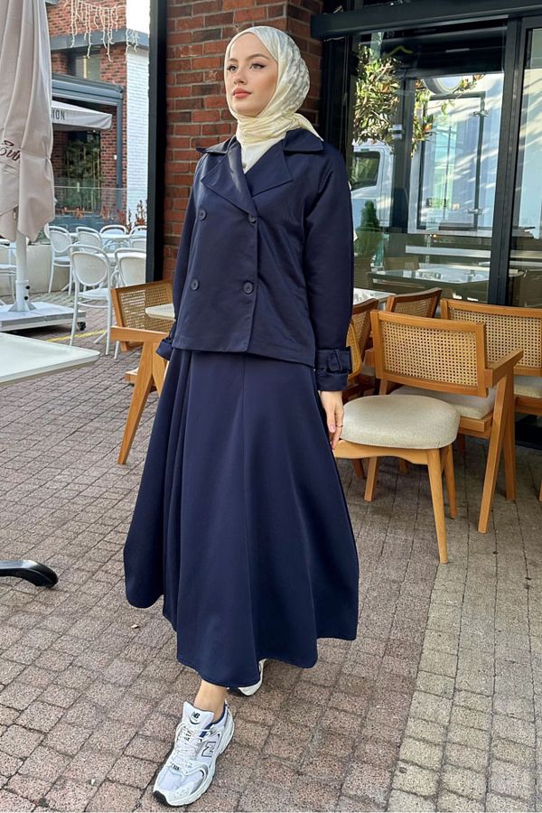 Navy blue short trench coat on sale