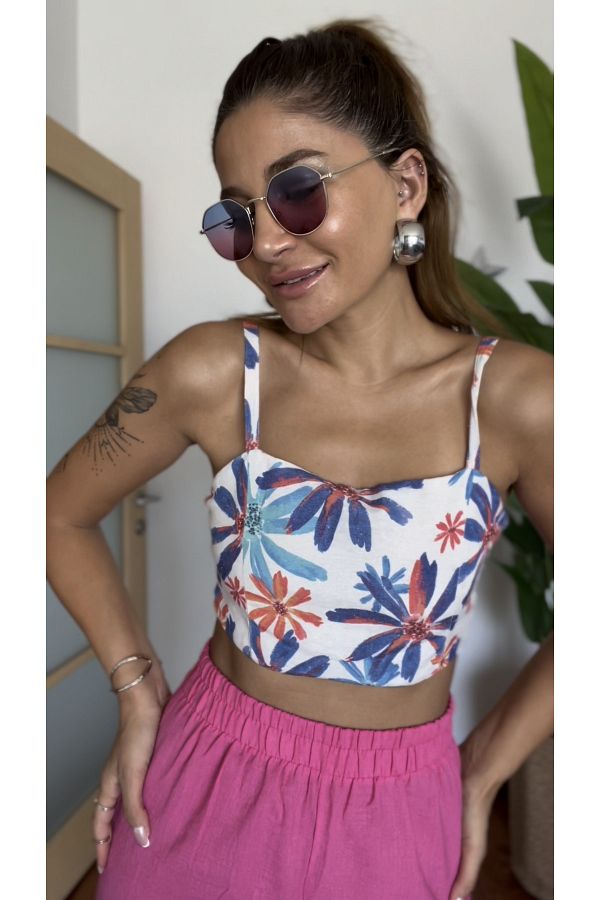 Daves-Linen Lined Crop Blouse with Straps 1