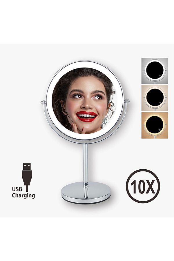 Choice-مرآة مكياج LED مكبرة 10 مرات 8 بوصة مع مفتاح لمس ضوء 3 ألوان وشحن USB على الوجهين... 1