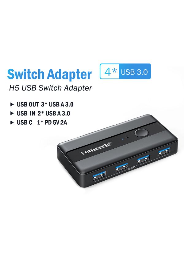 lemorele-محول مفتاح USB KVM بمدخلين و4 مخرجات، مفتاح USB 3.0 بمدخلين و4 مخرجات، مفتاح USB KVM 1