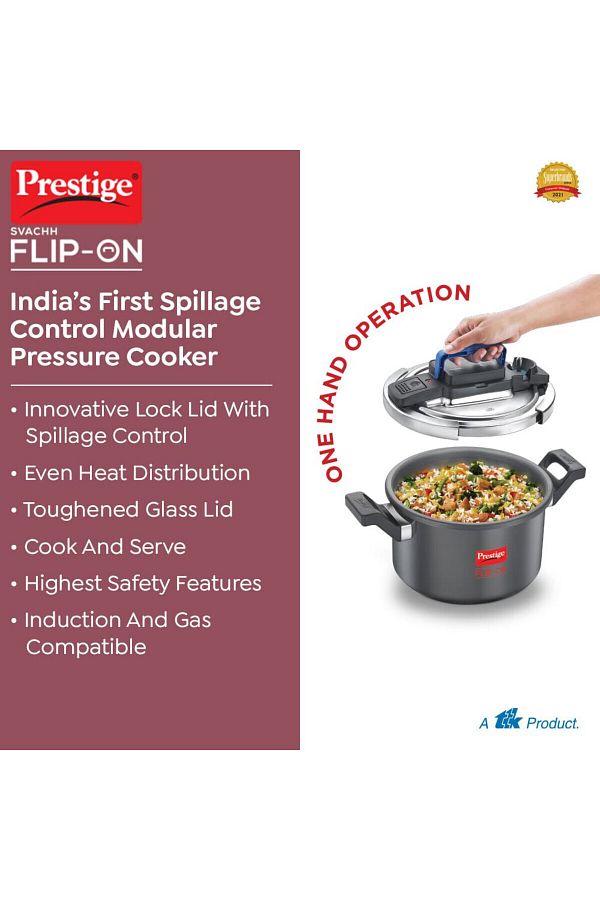 Prestige Svachh Flip on Hard Anodised Pressure Cooker with Glass Lid 5 Litre Black
