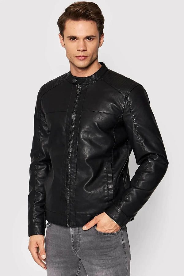 Only Sons Onsmike Pu Racer Men s Leather Jacket Black22012339 Trendyol